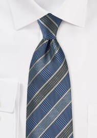 Graphic Prince of Wales Patterned Tie in Blues