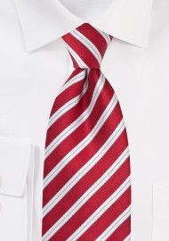 Handmade Striped Silk Tie in Bright Red in XL Length