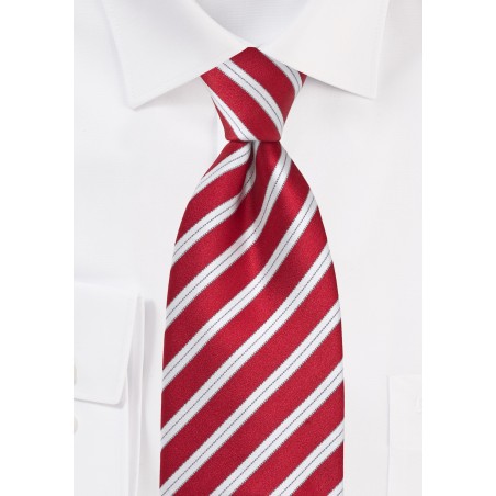 Handmade Striped Silk Tie in Bright Red in XL Length