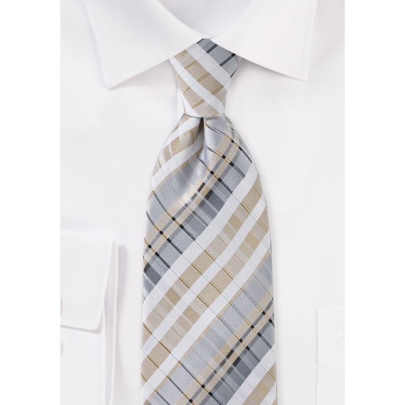 Geometrically Striped Tie in Greys and Vintage Linen