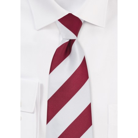 Cherry Red and White Striped Mens Tie