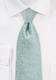 Modern Paisley Tie in Mint and Silver