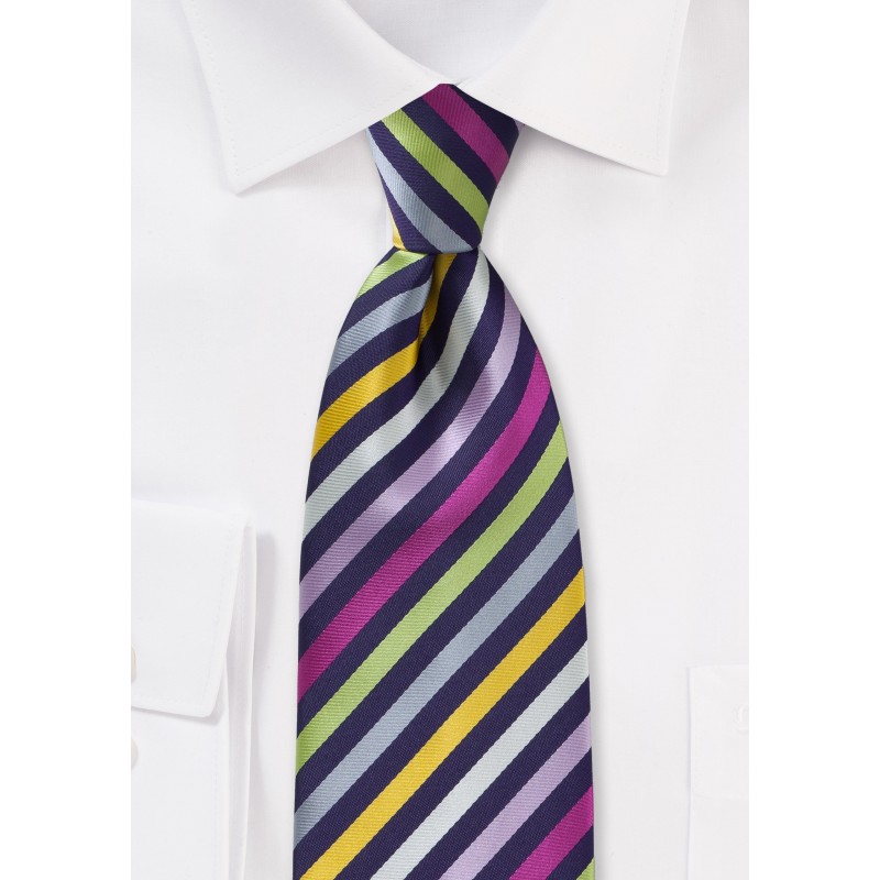 Striped Multi-Colored Tie in XL Length