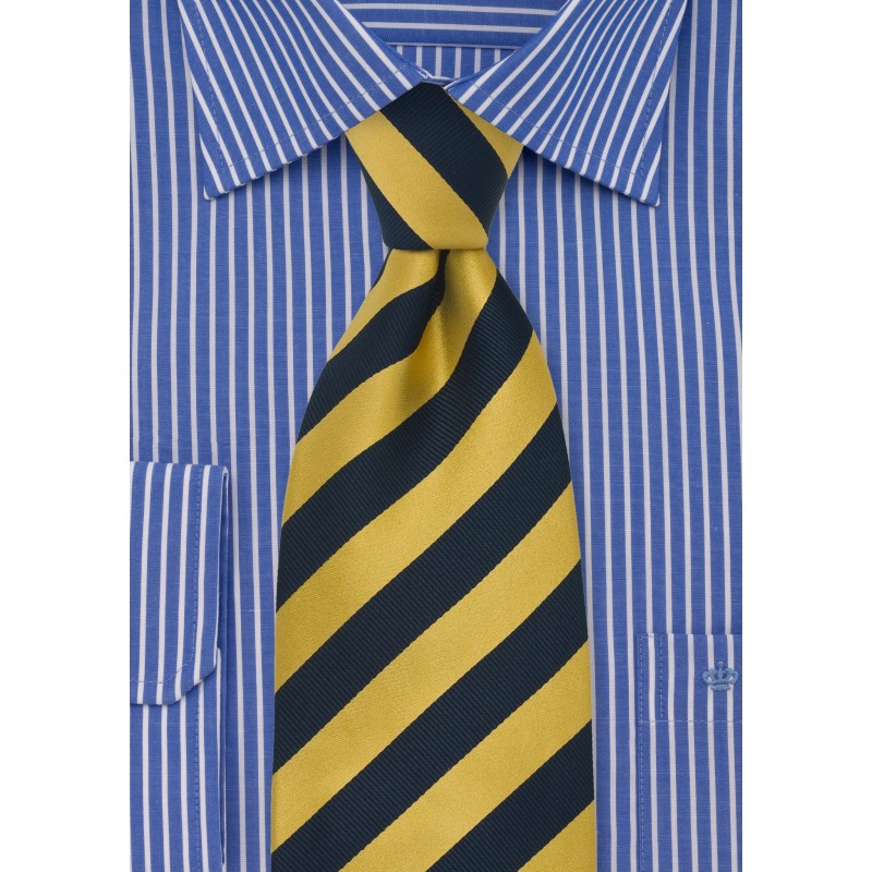 Striped Silk Necktie in Yellow and Navy