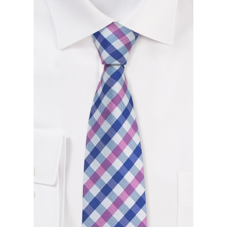 Summer Gingham Tie in Pink and Blue