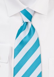 Extra Long Tie in Mermaid Teal and White
