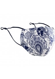 White and Navy Floral Paisley Cotton Filter Mask