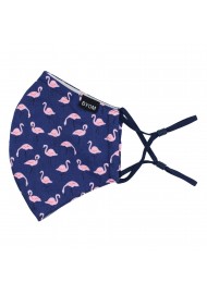 Pink flamingo print on dark blue face mask in 100% cotton