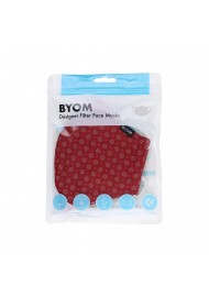 Cherry red fabric face mask with filter flat in bag