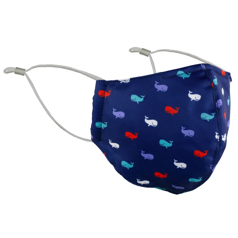 whale print face mask in dark blue