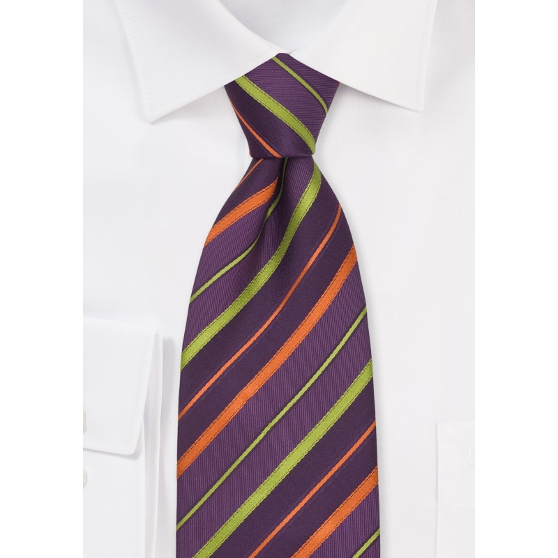 Striped Silk Tie in Lavender, Orange, and Lime-Green