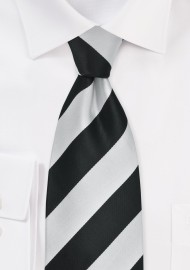 Elegnat Black and Silver Striped Tie in XL Length