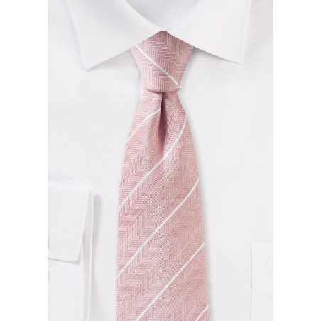 Blush Pink Linen Tie with White Stripes