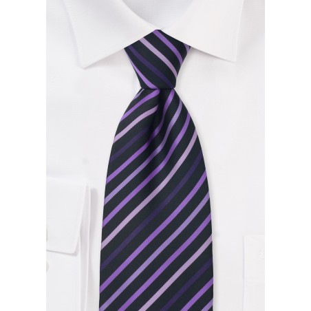 Striped Tie in Pink, Lavender, Purple, and Black