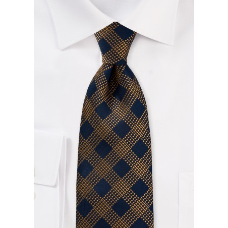 Diamond Patterned Tie in Blue and Copper