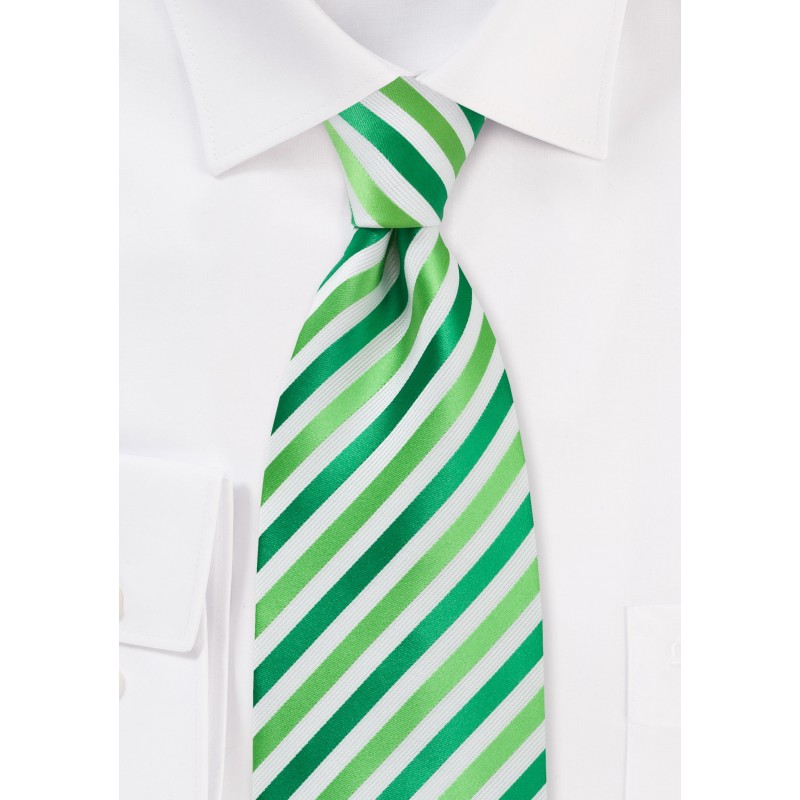 Kids Tie in Grass Green and White XL Length Tie