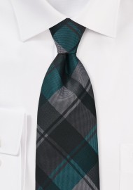 Large Plaid Tie in Charcoal and Teal