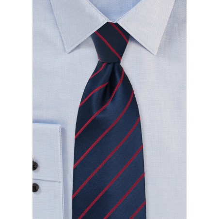 Midnight Blue Tie with Persian Red Stripes in XL Length