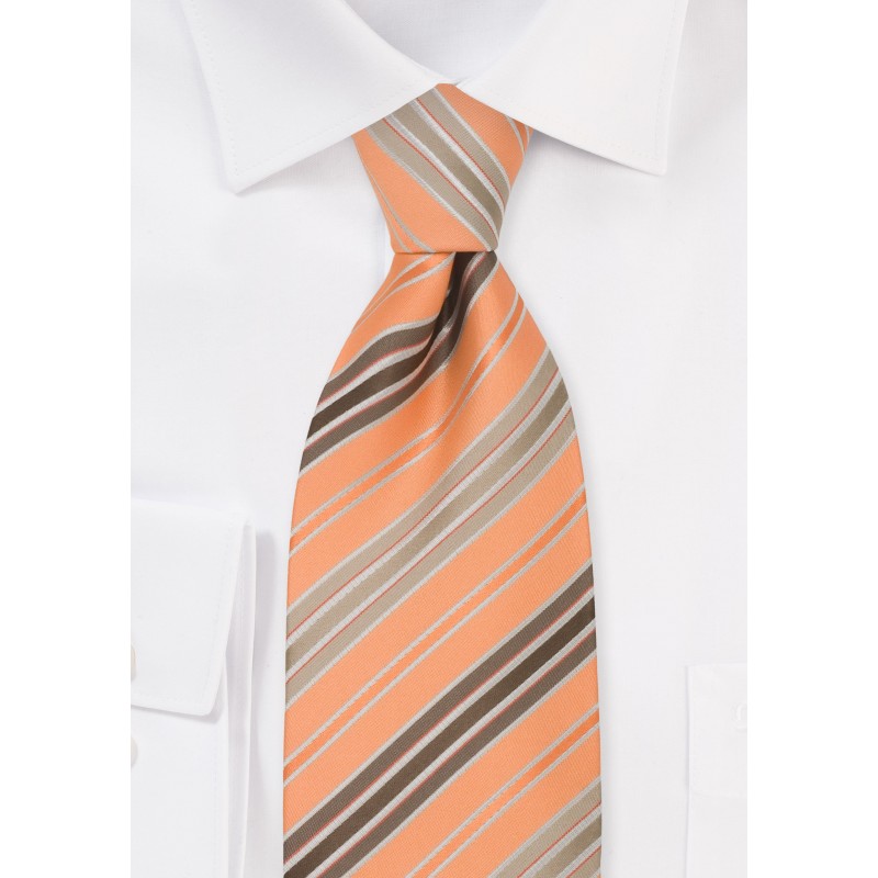 Orange, Brown and tan striped necktie