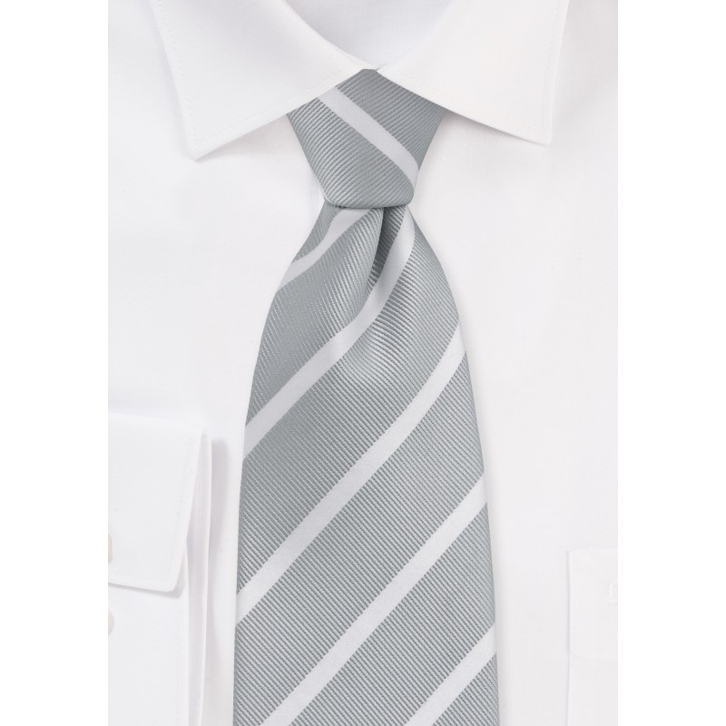 Silver and White Striped Tie in XL