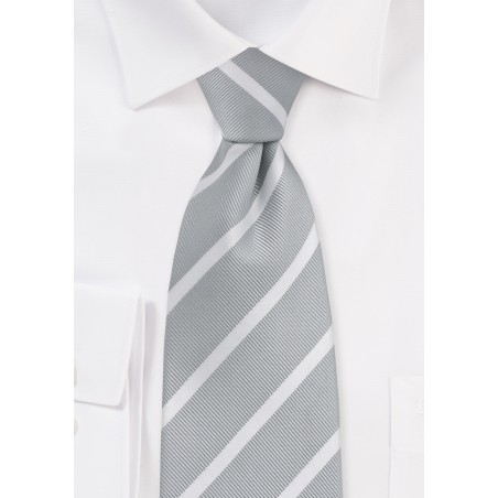 Silver and White Repp Stripe Tie in Kids Size