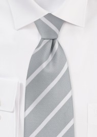 Soft Silver and White Striped Neck Tie