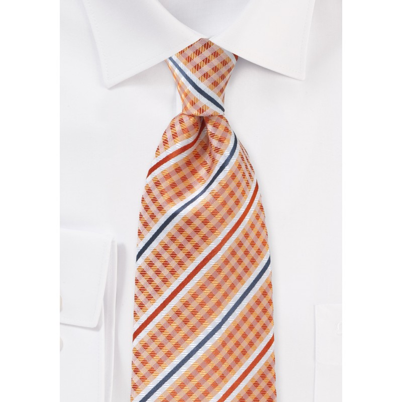 Orange Check & Striped Tie with Satin Finish