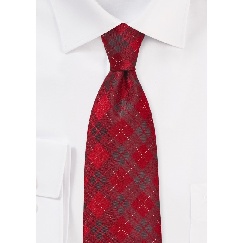 Apple Red Plaid Tie in Long Length