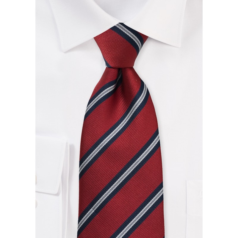 XL Regimental Striped Tie in Crimson