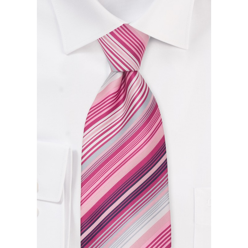 Pink Ties - Hot Pink Striped Necktie