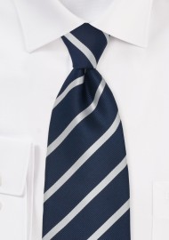 Navy Blue & Silver Striped Silk Tie