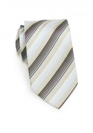 Striped Tie in Whites, Golds and Charcoals Rolled up