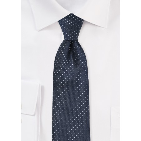 Skinny Tie in Midnight Blue with Silver Dots