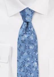 Silver and Blue Floral Skinny Tie