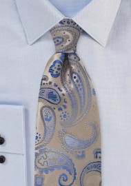 Champagne and Blue Paisley Tie