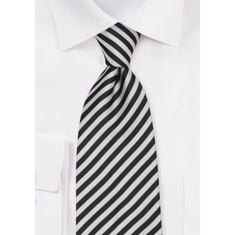 Striped Tie in Charcoal-Gray and White
