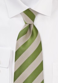 Extra Long Fern Green and Tan Striped Tie
