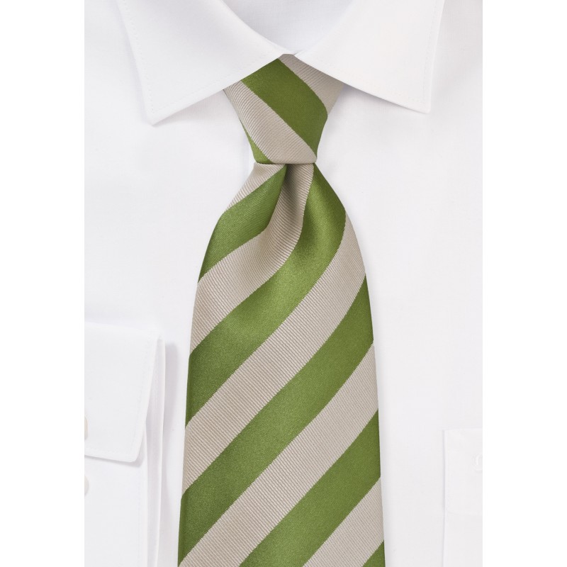 Kids Fern Green and Tan Striped Tie