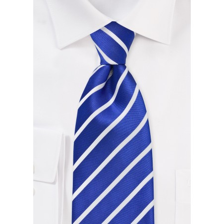 Marine Blue and White Tie in Extra Long