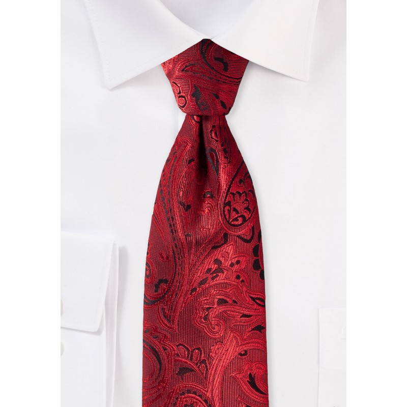 Elegant Paisley Tie in Ruby Red