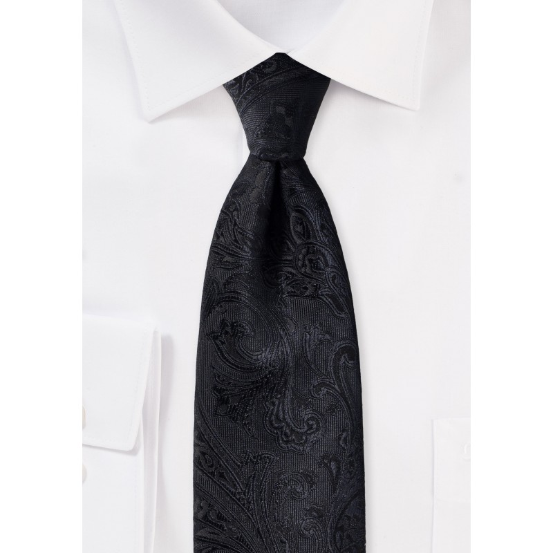 Woven Paisley Tie in Solid Black