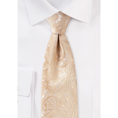Golden Champagne Paisley Mens Tie in XL