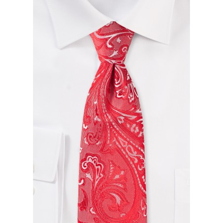 Bright Poppy Red Paisley Tie