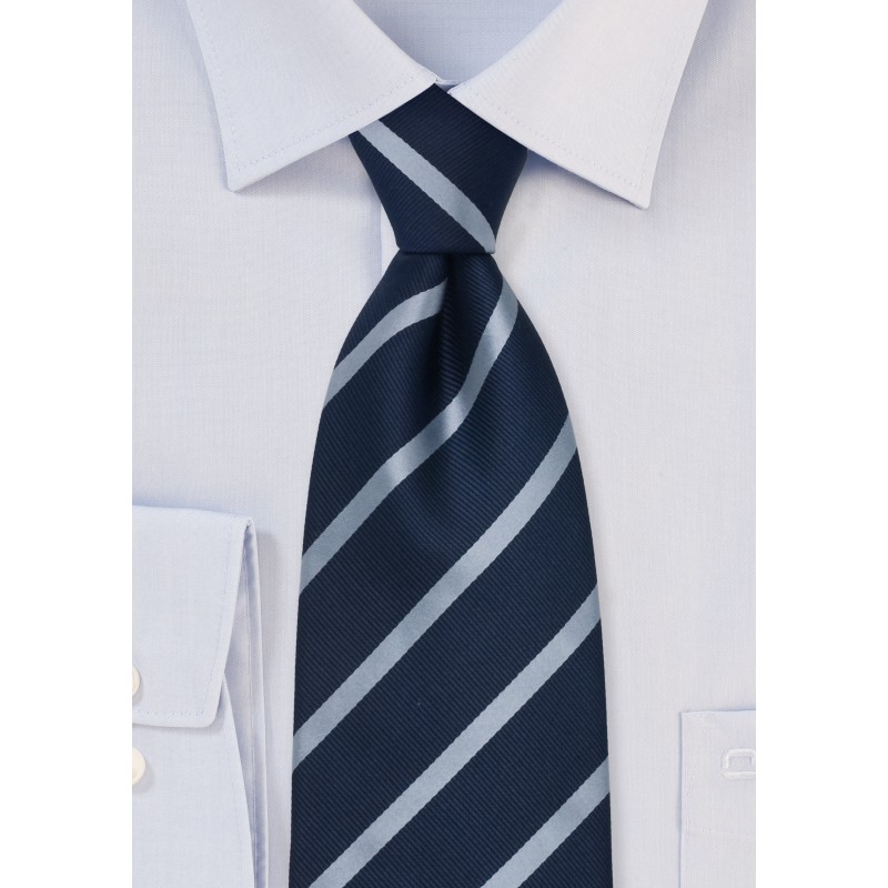 Repp Stripe Tie in Dark Navy and Light Blue