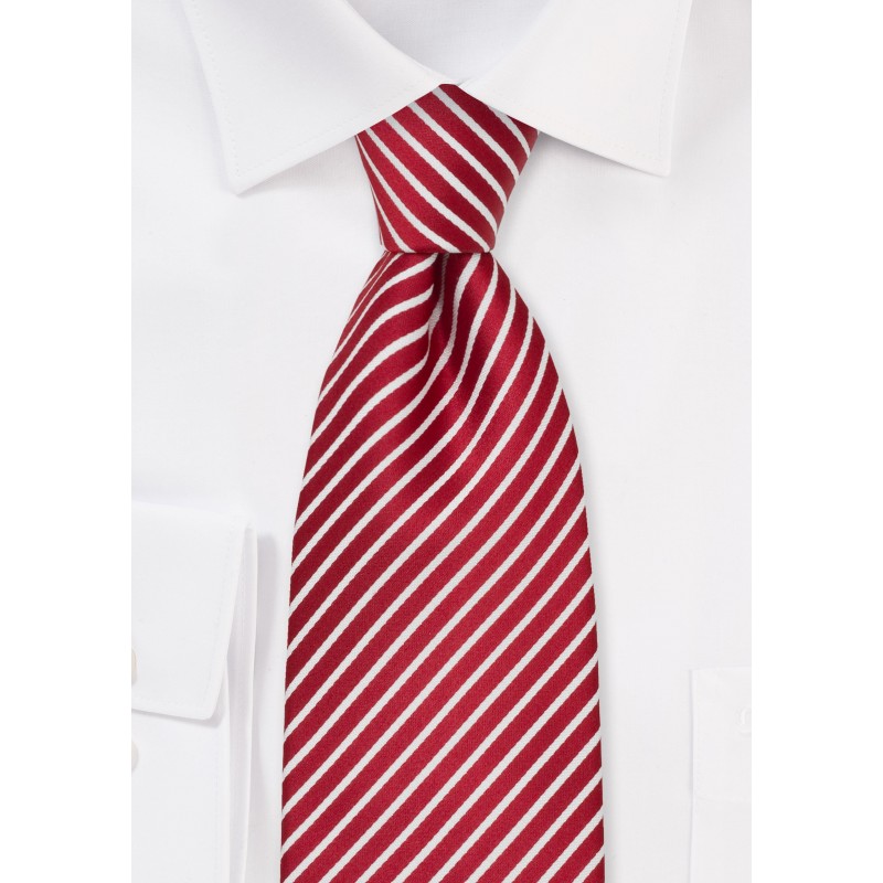 Cherry Red and White Striped Silk Tie