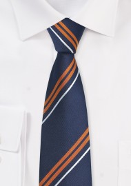 Navy and Orange Silk Tie in Skinny Cut