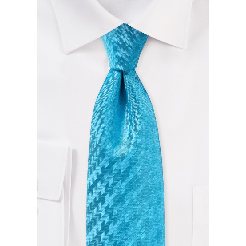 Cyan Blue Herringbone Textured Tie