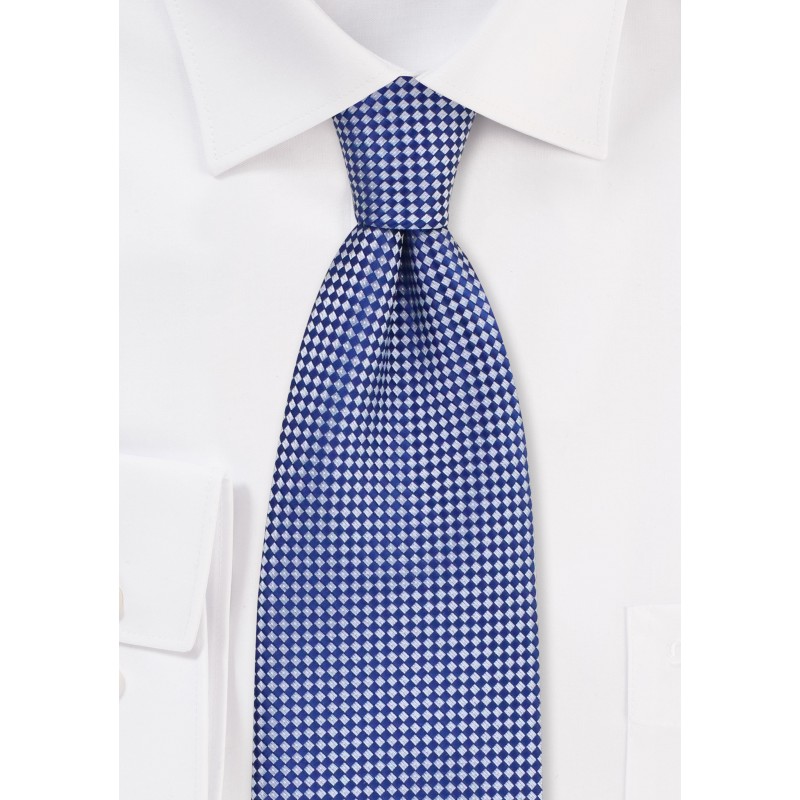 Royal Blue and Silver Check Tie in XL Length
