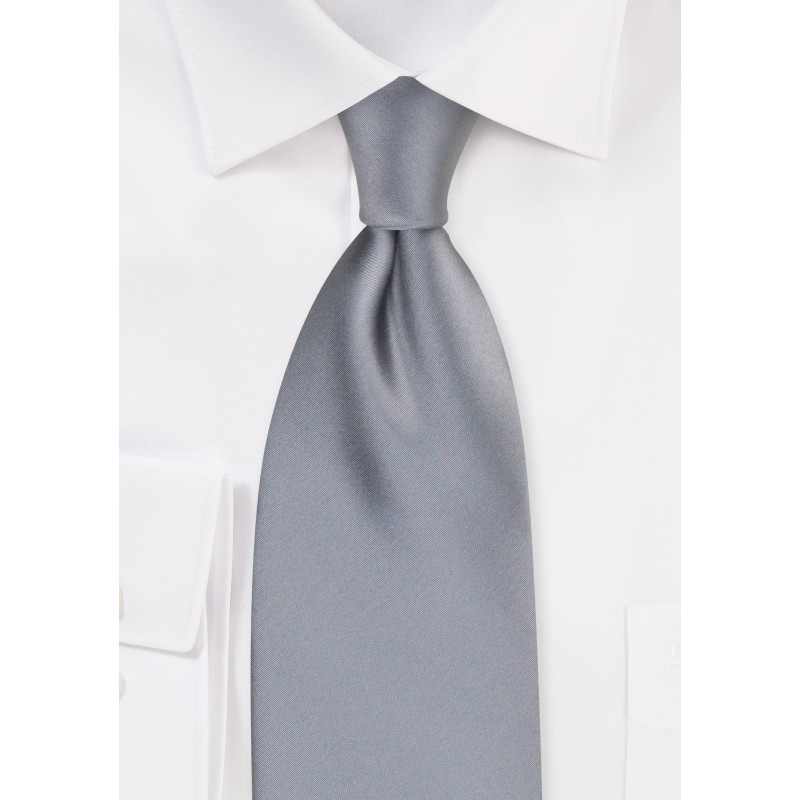 Solid Silver Men's Tie in Extra Long Size