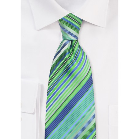 Turquoise-Blue and Green Striped Kids Tie